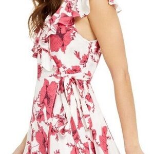 Free people wrap floral dress ruffle white hot pink Sz large